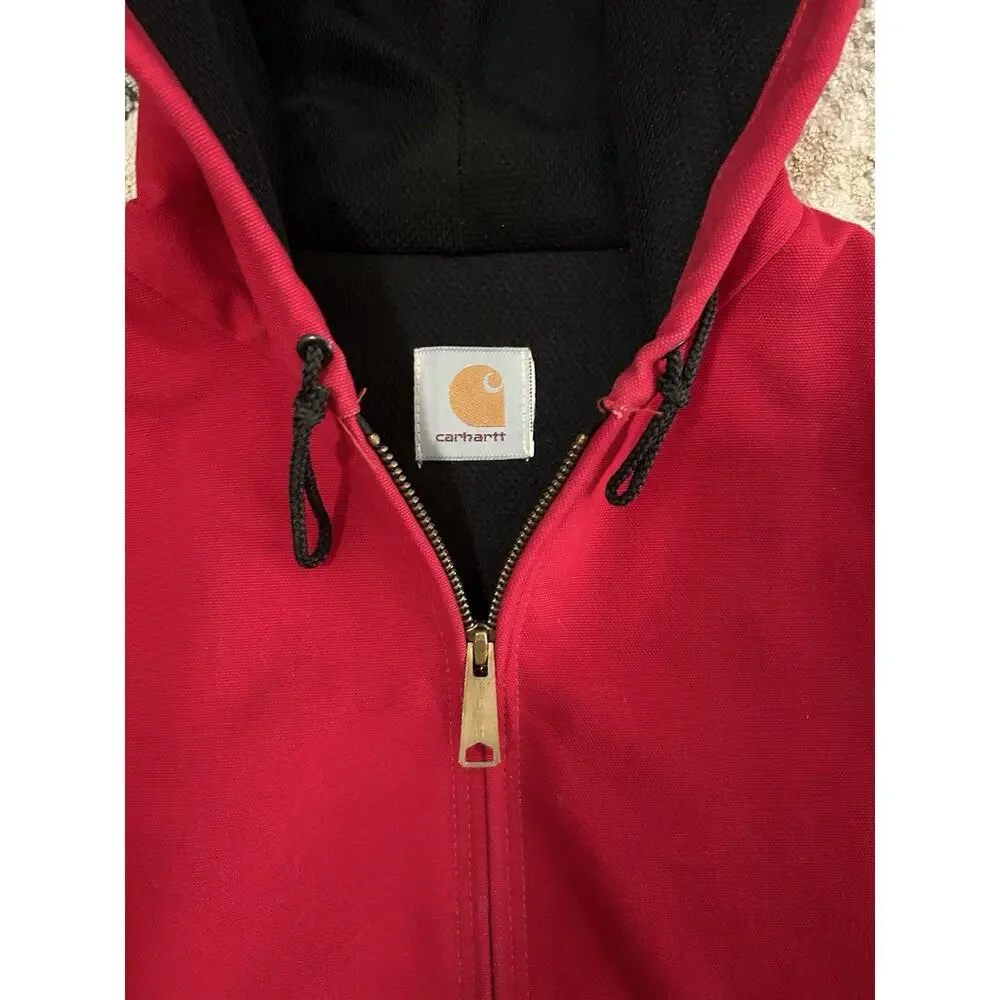 Vintage 90s Carhartt JR100 Red Hooded Thermal Canvas Duck Jacket Men’s Large - Picture 5 of 16